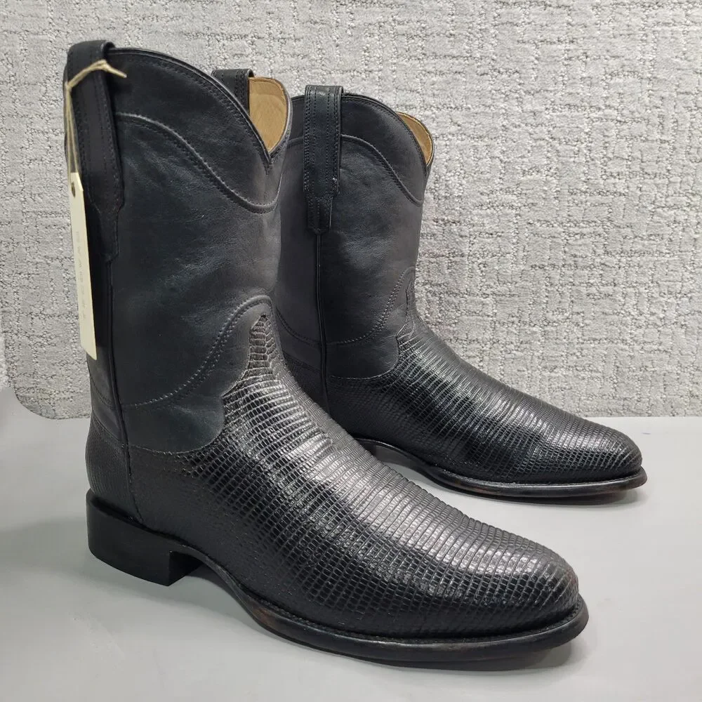 Tecovas The Earl Mens Size US 12.5D Obsidian Lizard Leather Pull-On Roper Boots